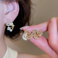 French Minimalist Copper Zircon Geometric Round Twist Stud Earrings For Women view 2