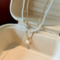 18K Gold Plated Double Layer Geometric Faux Pearl Necklace Light Luxury Clavicle Choker view 2