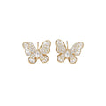 Gold Plated Silver Needle Zircon Flower Butterfly Faux Pearl Stud Earrings For Women view 5