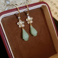 14K Gold Plated New Chinese Style Zircon Flower Glass Teardrop Drop Earrings view 2
