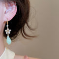 14K Gold Plated New Chinese Style Zircon Flower Glass Teardrop Drop Earrings view 3