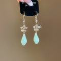 14K Gold Plated New Chinese Style Zircon Flower Glass Teardrop Drop Earrings view 4