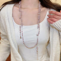 French Style Rhinestone Round Double Layer Faux Pearl Sweater Necklace Light Luxury Vintage Jewelry view 3