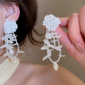 Light Luxury Floral Imitation Pearl Rhinestone Stud Earrings With Silver Posts For Women view 4