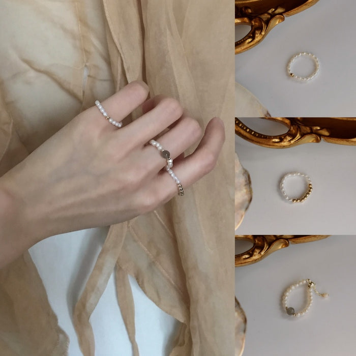 18K Gold Plated Beaded Pearl Round Ring For Women