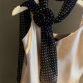 Vintage Polka Dot Fabric Flower Scarf Sweater Necklace, Old Money Elegant Light Luxury Pendant view 2