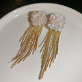 French Vintage Floral Rhinestone Faux Pearl Tassel Drop Earrings For Women view 2