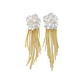 French Vintage Floral Rhinestone Faux Pearl Tassel Drop Earrings For Women view 5