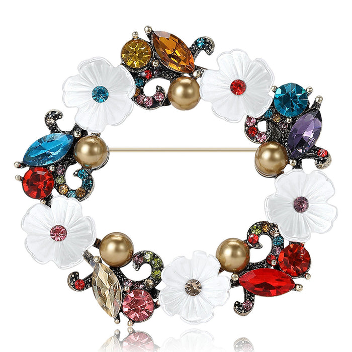 Alloy Rhinestone Pearl Wreath Brooch For Suits And Shawls