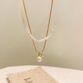 18K Gold Plated French Style Double Layer Faux Pearl Geometric Round Choker Necklace view 2