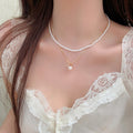 18K Gold Plated French Style Double Layer Faux Pearl Geometric Round Choker Necklace view 1