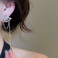 French Light Luxury Copper Heart Rhinestone Tassel Drop Earrings With Silver Posts view 3