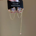 French Light Luxury Copper Heart Rhinestone Tassel Drop Earrings With Silver Posts view 4