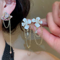 French Light Luxury Copper Heart Rhinestone Tassel Drop Earrings With Silver Posts view 1