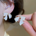 18K Gold Plated Silver Needle Zircon Crystal Bow Stud Earrings Elegant Light Luxury Style view 1