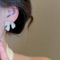 18K Gold Plated Silver Needle Zircon Crystal Bow Stud Earrings Elegant Light Luxury Style view 3