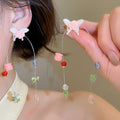 Fresh Floral Butterfly Crystal Tassel Drop Earrings With Silver Posts For Women view 1