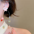 Fresh Floral Butterfly Crystal Tassel Drop Earrings With Silver Posts For Women view 3