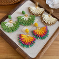 Raffia Straw Geometric Triangle Fan Pendant Drop Earrings Boho Beach Vacation Statement Jewelry for Women view 2