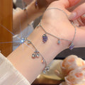 Korean Style Copper Rhinestone Grape Cherry Pendant Bangle For Women view 3