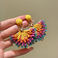 Luxury Raffia Woven Fan Triangle Stud Earrings For Women Beach Resort Statement Jewelry view 4