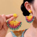 Luxury Raffia Woven Fan Triangle Stud Earrings For Women Beach Resort Statement Jewelry view 2