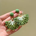 Luxury Raffia Woven Fan Triangle Stud Earrings For Women Beach Resort Statement Jewelry view 5