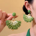 Luxury Raffia Woven Fan Triangle Stud Earrings For Women Beach Resort Statement Jewelry view 3