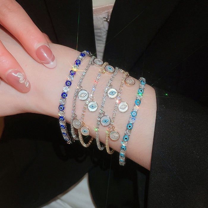Minimalist Copper Zircon Eye Round Geometric Bangle For Women Light Luxury Fashion Jewelry