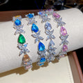 Korean Light Luxury Copper Zircon Teardrop Flower Bangle, Elegant Fashion Bracelet view 1