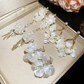 Sweet Style Camellia Flower Petal Faux Pearl Tassel Drop Earrings For Women view 3