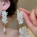 Sweet Style Camellia Flower Petal Faux Pearl Tassel Drop Earrings For Women view 4