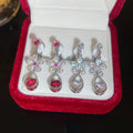 French Luxury Copper Zircon Flower Teardrop Clip-on Earrings for Non Pierced Ears view 3