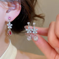 French Luxury Copper Zircon Flower Teardrop Clip-on Earrings for Non Pierced Ears view 2