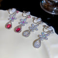 French Luxury Copper Zircon Flower Teardrop Clip-on Earrings for Non Pierced Ears view 1