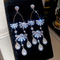 Elegant Floral Fan Petal Faux Pearl Zircon Silver Needle Drop Earrings For Women view 1