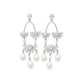 Elegant Floral Fan Petal Faux Pearl Zircon Silver Needle Drop Earrings For Women view 5