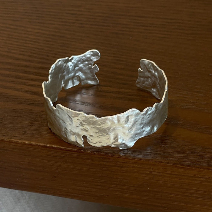 Modern Minimalist Copper Irregular Wrinkled Open Cuff Bangle For Women