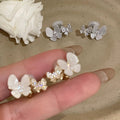 14K Gold Plated Copper Zircon Butterfly Stud Earrings With Silver Posts For Women view 1