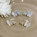 14K Gold Plated Copper Zircon Butterfly Stud Earrings With Silver Posts For Women view 3