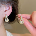 14K Gold Plated Copper Snake Pearl Zircon Stud Earrings Vintage Light Luxury Style view 1