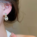 14K Gold Plated Copper Snake Pearl Zircon Stud Earrings Vintage Light Luxury Style view 3