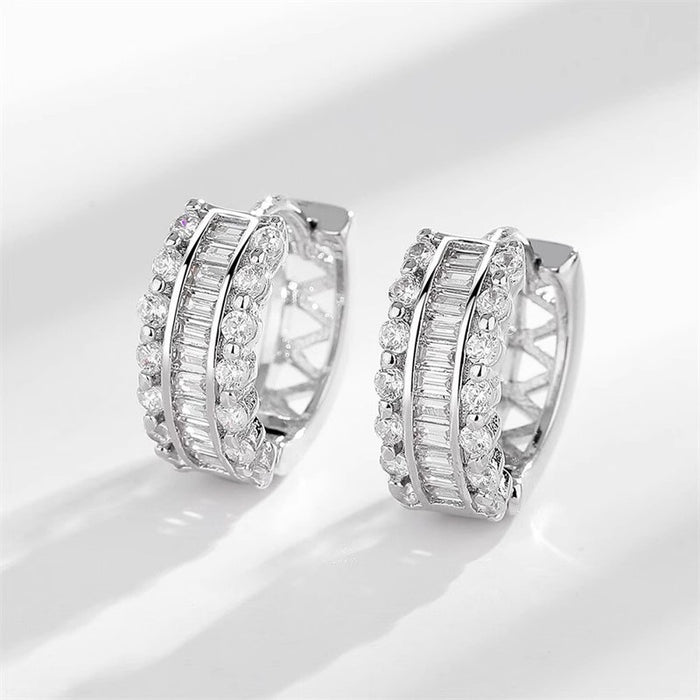 European American Fashion Round Zircon Hoop Earrings For Women Daily Date Accessories