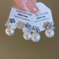 Light Luxury Geometric Round Faux Pearl Zircon Silver Needle Drop Earrings For Women view 1