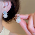 Light Luxury Geometric Round Faux Pearl Zircon Silver Needle Drop Earrings For Women view 4