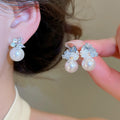 Light Luxury Geometric Round Faux Pearl Zircon Silver Needle Drop Earrings For Women view 2