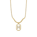 Old Money Style Copper Oval Mother Of Pearl Letter H Pendant Necklace For Women view 5