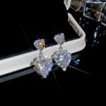 French Court Style Copper Zircon Heart Geometric Stud Earrings, Sparkling Luxe Fashion Jewelry view 3