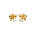 Copper French Metal Zircon Wrinkled Flower Stud Earrings Light Luxury Geometric Floral Jewelry view 5