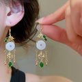New Chinese Style Copper Rhinestone Geometric Flower Tassel Drop Earrings For Women view 4
